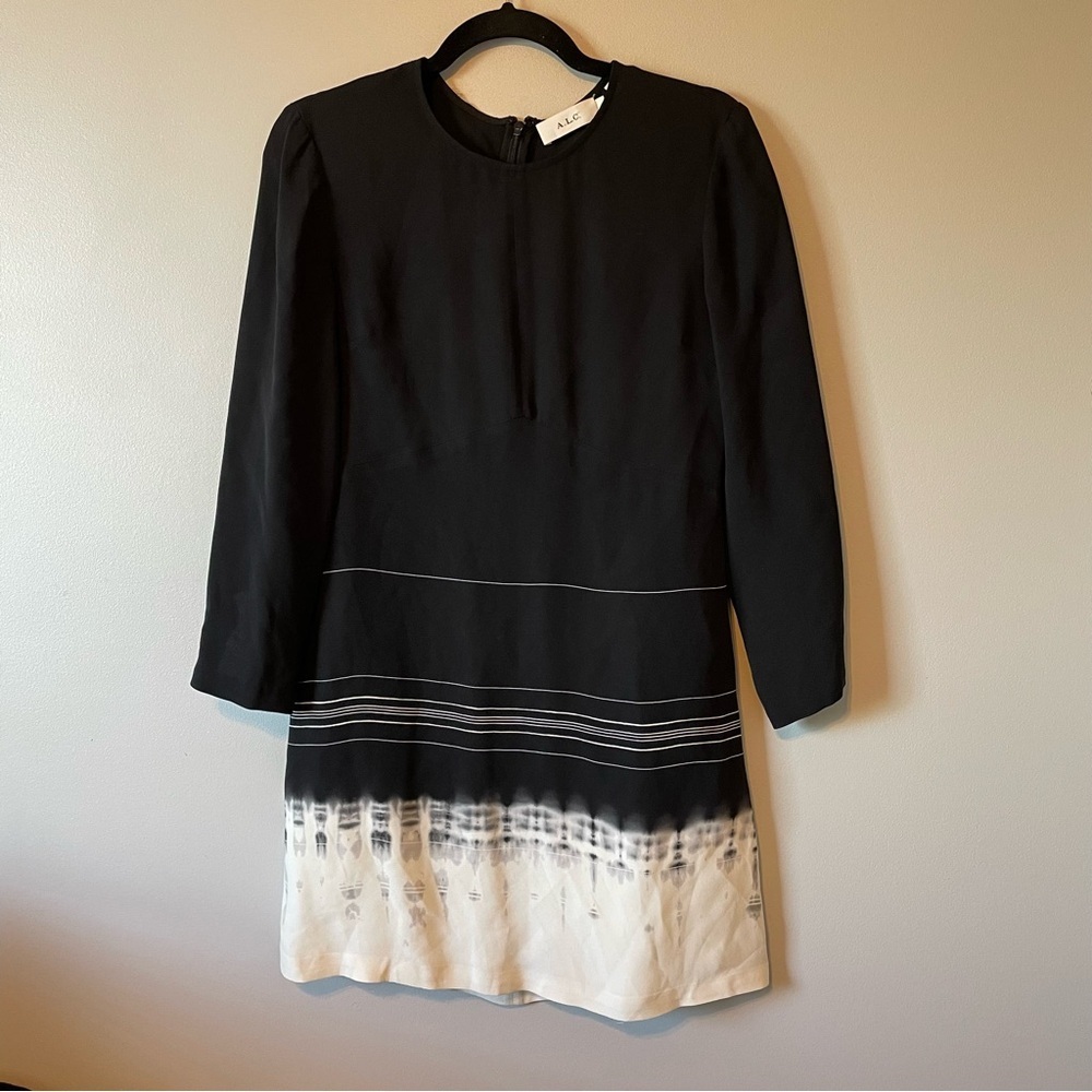 A.L.C. Silk Black and White ombre Long-sleeve mini sheath dress size 4